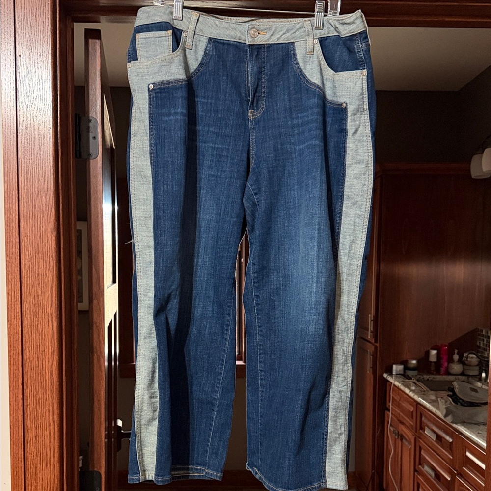 Chico's Two-Tone Denim Jeans in Dark and Light Blue